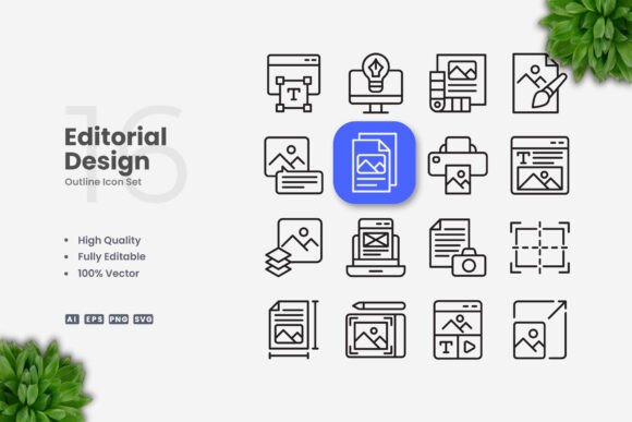 Editorial Design Icons for Modern Web and Print Graphics