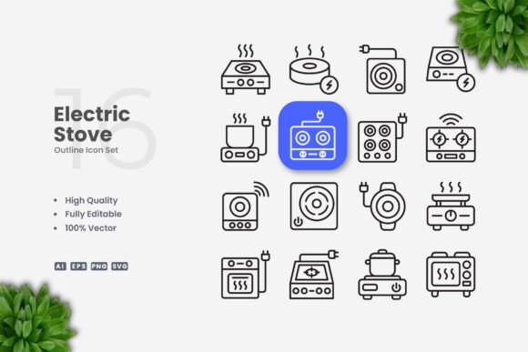Electric Stove Icons – Clean Graphics for Handmade Creations