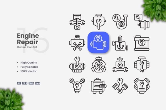 Engine Repair Icons: A Versatile Graphic Design Asset for Branding