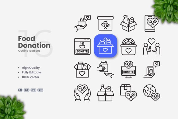 Food Donation Icons: Modern Graphics for Clean Visual Communication