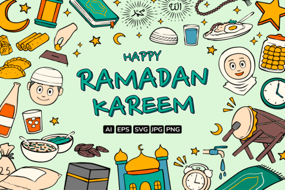 Happy Ramadan Kareem Illustration Set for Branding and Marketing