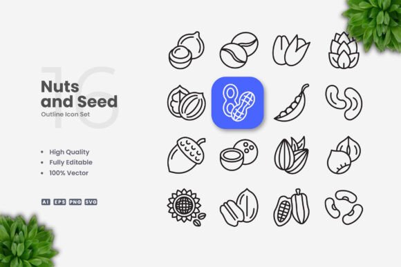 Nuts and Seed Icons for Modern Graphics and Icons