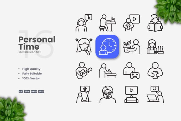 Personal Time Icons Graphics for Handmade Projects