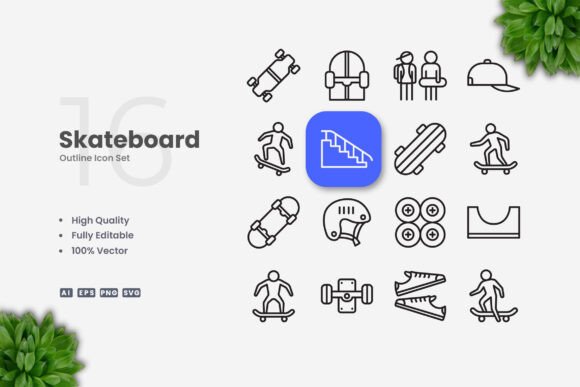 Skateboard Icons: Clean Graphics for Handmade Creations