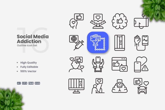 Social Media Addiction Icons - Clean Graphics for Modern Web Design