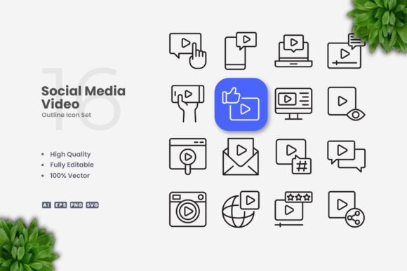 Social Media Video Icons - Clean Graphics for Digital Sellers