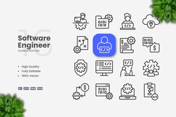 Software Engineer Icons for Modern Branding and Packaging