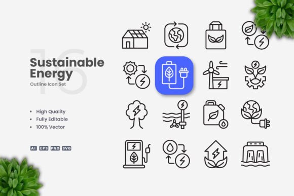 Sustainable Energy Icons - Clean Graphics for Digital Sellers