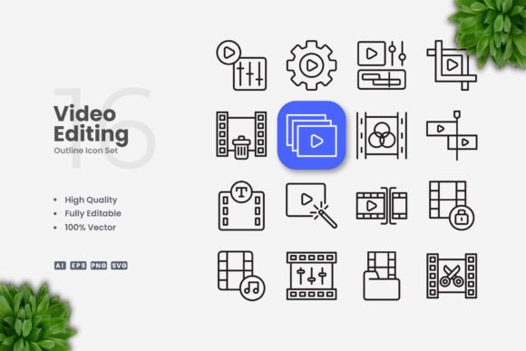 Video Editing Icons: A Clean Graphic Design Asset for Digital Sellers
