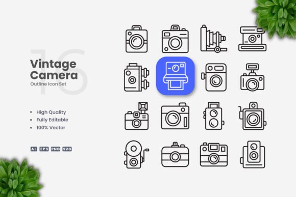 Vintage Camera Icons for Local Business Graphics