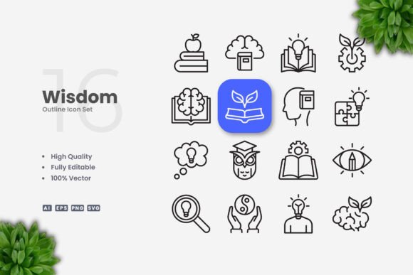 Wisdom Icons: A Clean Graphic Asset for Digital and Print Products